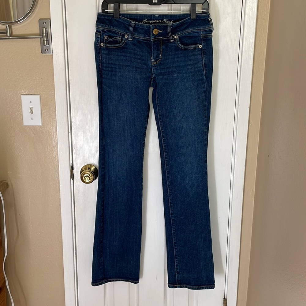 American Eagle Stretch Slim Boot Cut Low Rise Jeans Dark Wash Size 4 Long